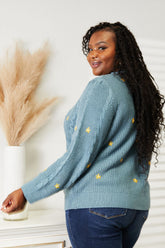 HEYSON Full Size Floral Embroidered Cable Knit Cardigan - Cozy & Elegant